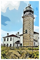 Beavertail Lighthouse Around Wildflowers - Digital Painting